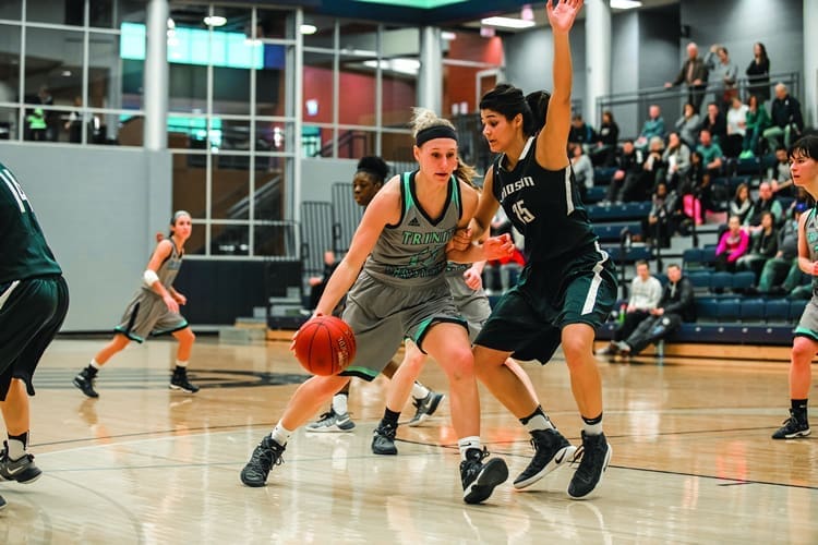 Women's basketball action shot