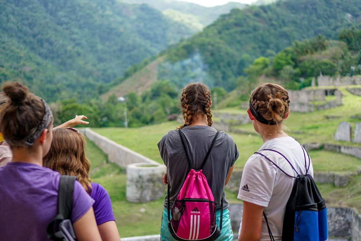 Haiti Trip - students overlooking ruins