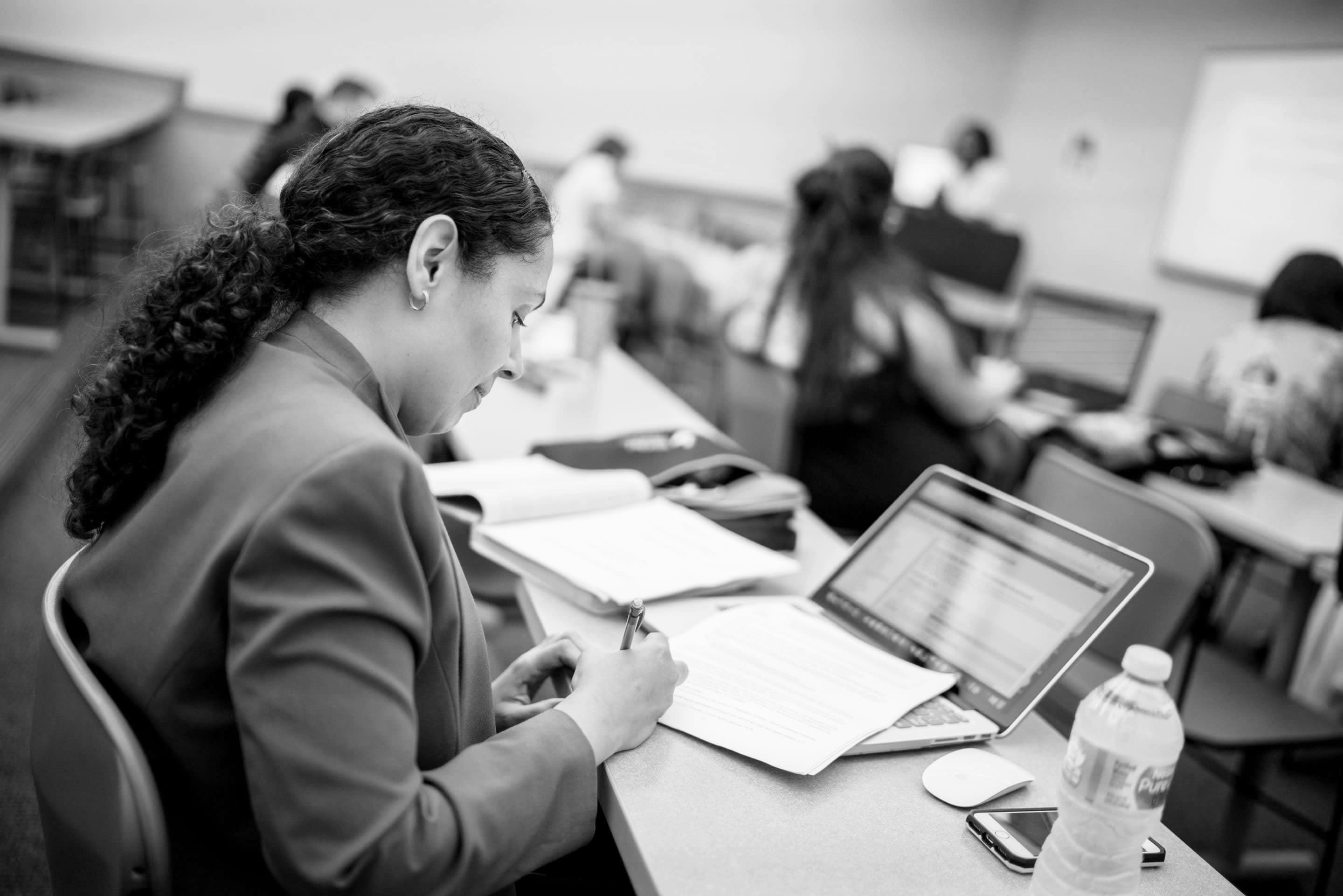 Adult studies student studying in classroom