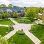 Drone view of the quad on campus