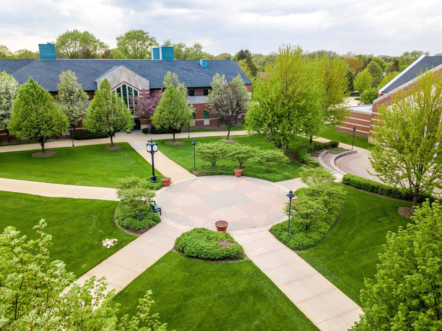 Drone view of the quad on campus