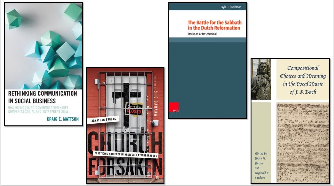 During a recent gathering Professor of Communication Arts Craig Mattson; B.A./M.Div. Mentor and Recruiter Jonathan Brooks; Assistant Professor of History Kyle Dieleman; and Professor of Music Mark Peters discussed their research, key insights from their books, and the process of publishing.