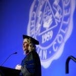 Chris Ritsema delivering speech at graduation