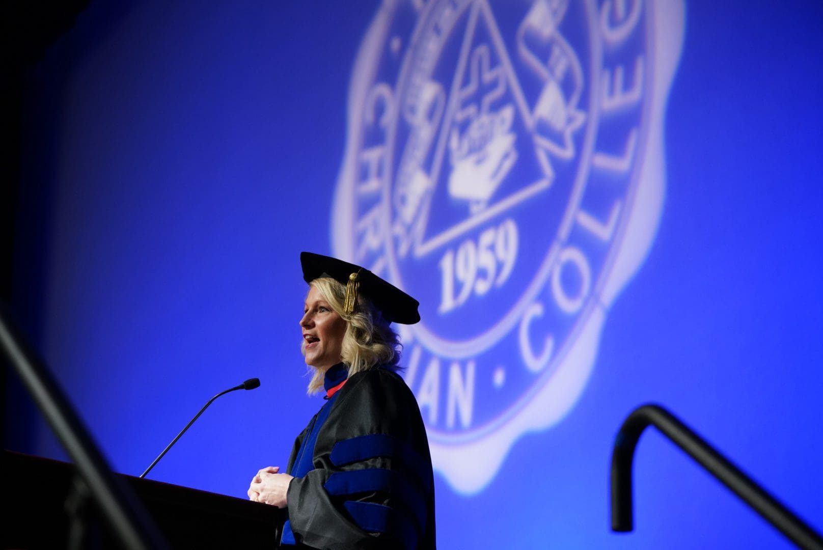 Chris Ritsema delivering speech at graduation