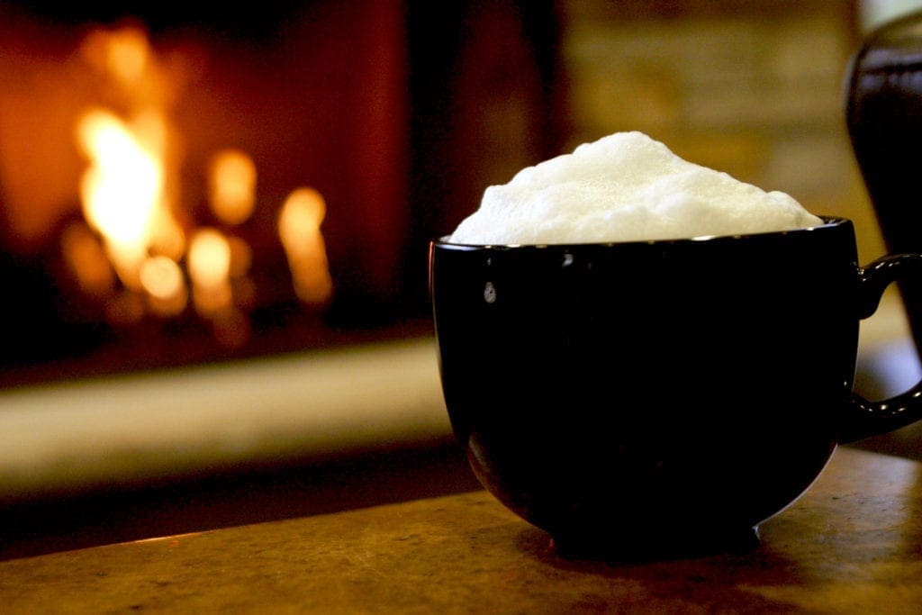 Fresh hot chocolate by the fire place in the BBC