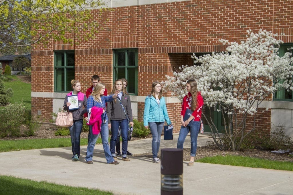 future students taking a tour on campus