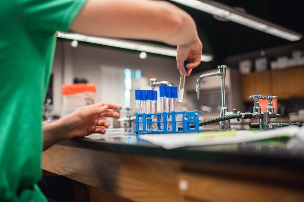 Science - student examining a test tube