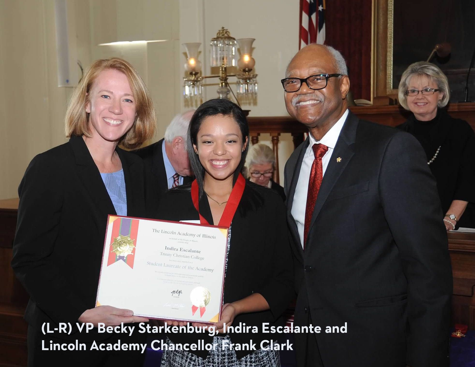 Indira Escalante being awarded 2019 Lincoln Laureate