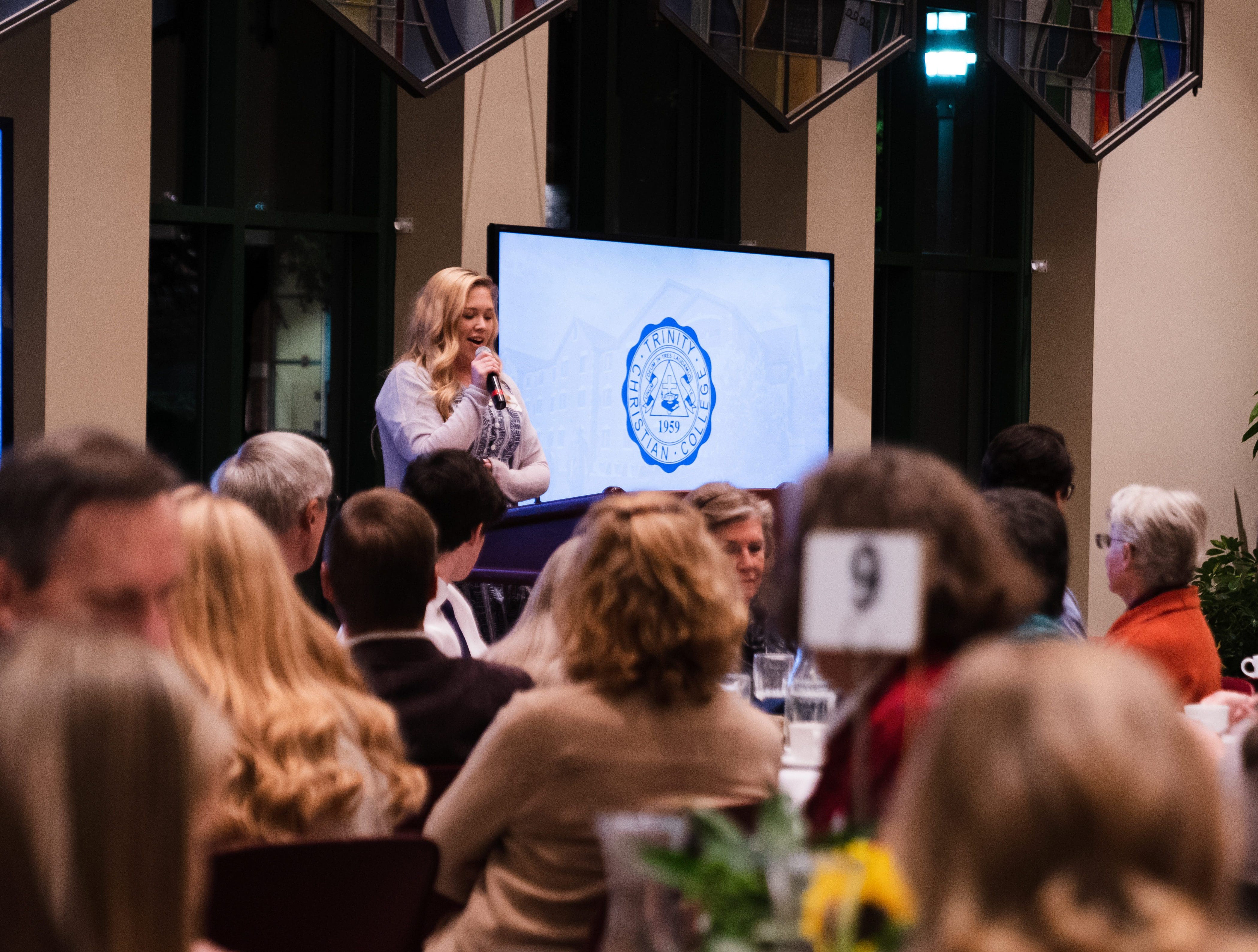 Speech being delivered at Scholarship dinner in the Grand Lobby of the Chapel