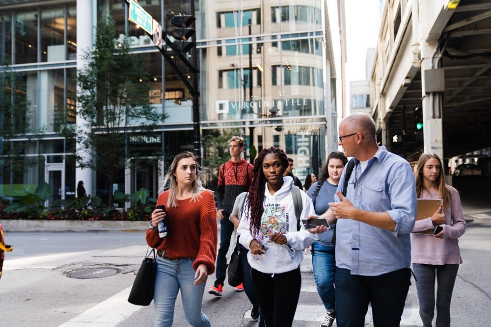 Communication students in downtown Chicago