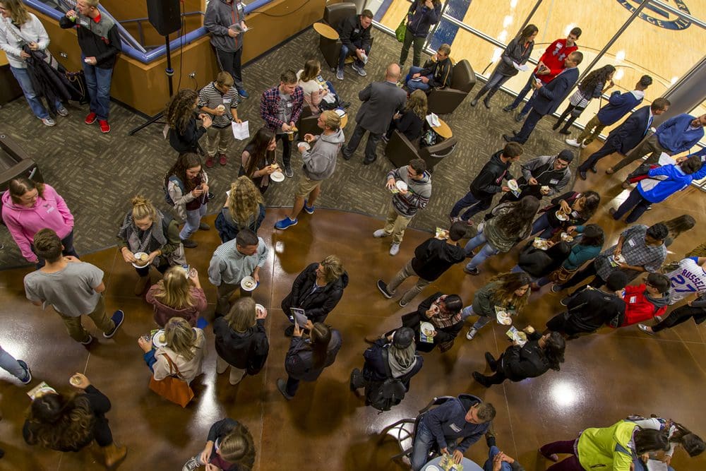 Top down shot of visit day guests at DeVos