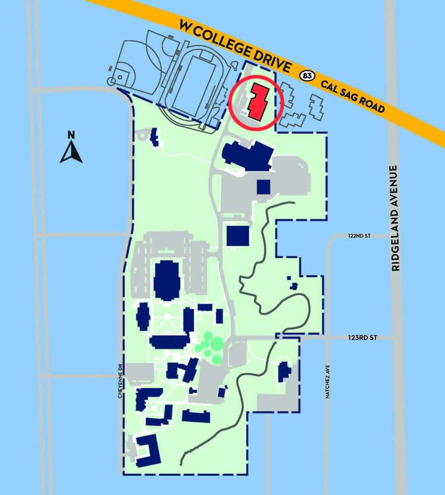 6555 building showcased on map of Trinity Christian College's campus