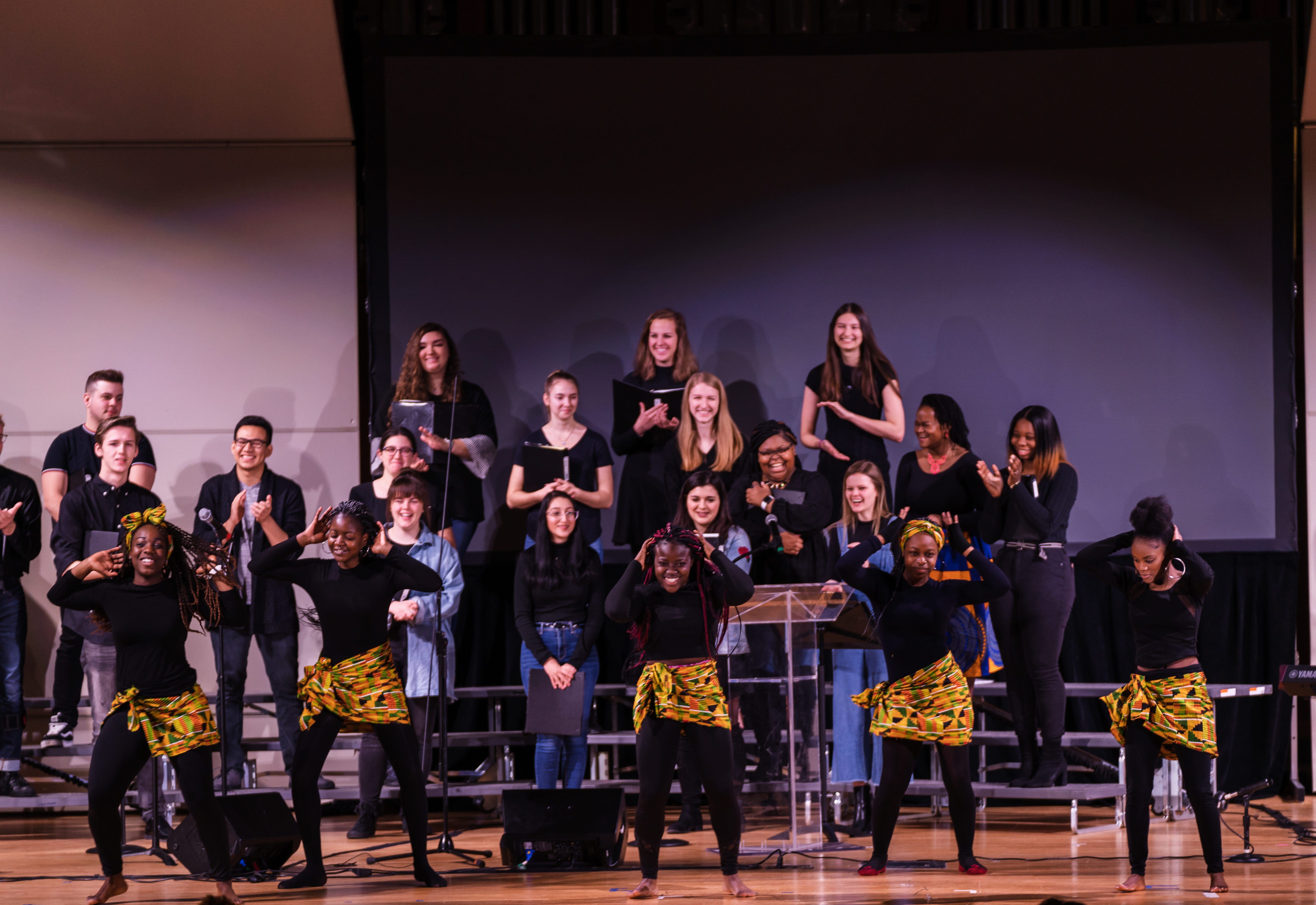 Martin Luther King Jr. Day Celebration: Choir performing and dancing in the chapel