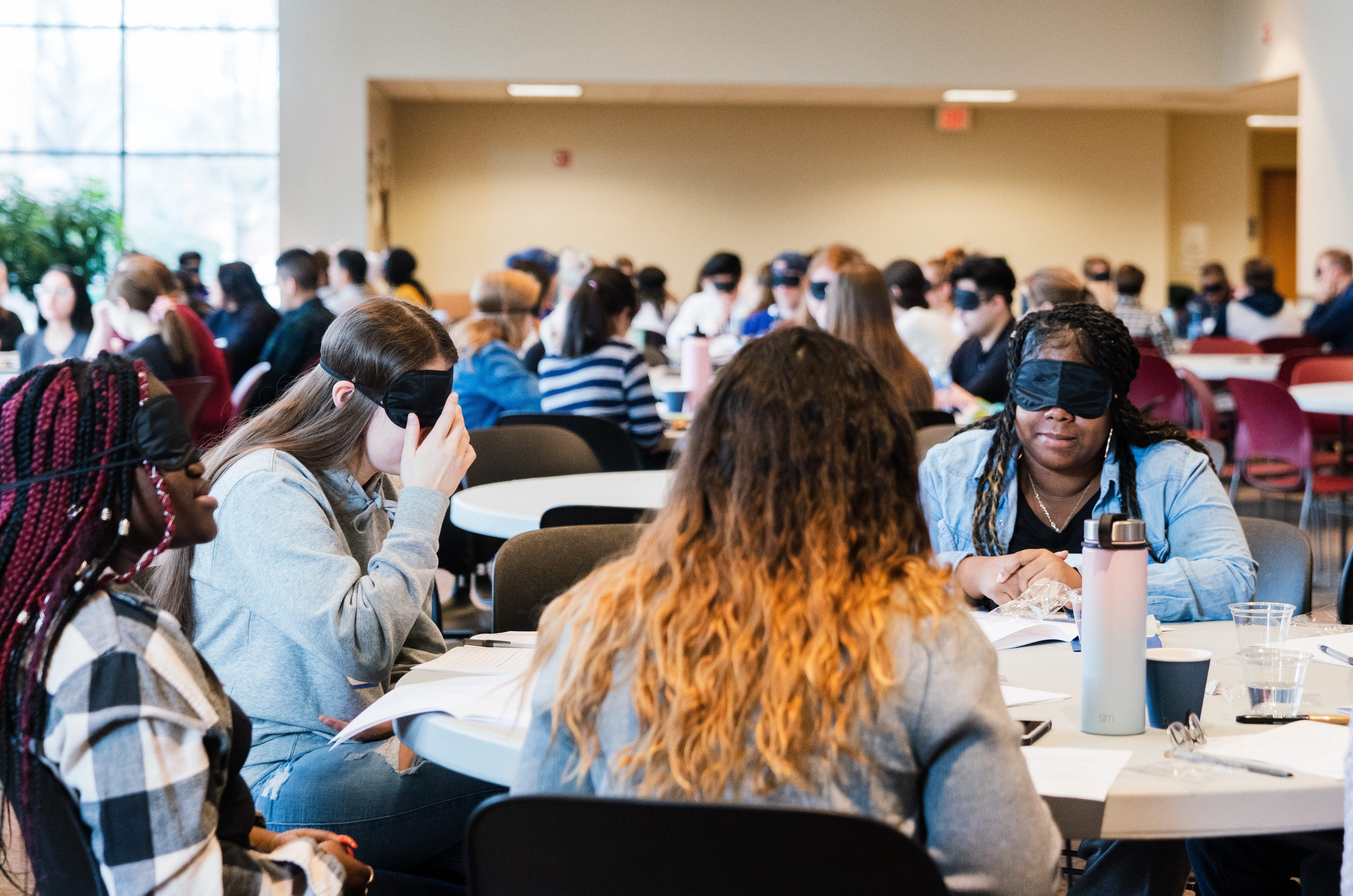 Students doing blindfolded activity at Next Step Workshop