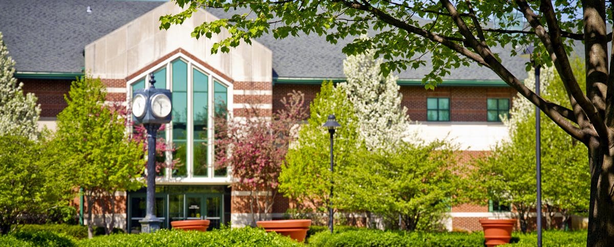 Heritage Science Center with clock in the quad