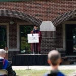 Yudha Thianto delivers convocation address outside on the quad