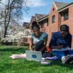 Students studying on campus