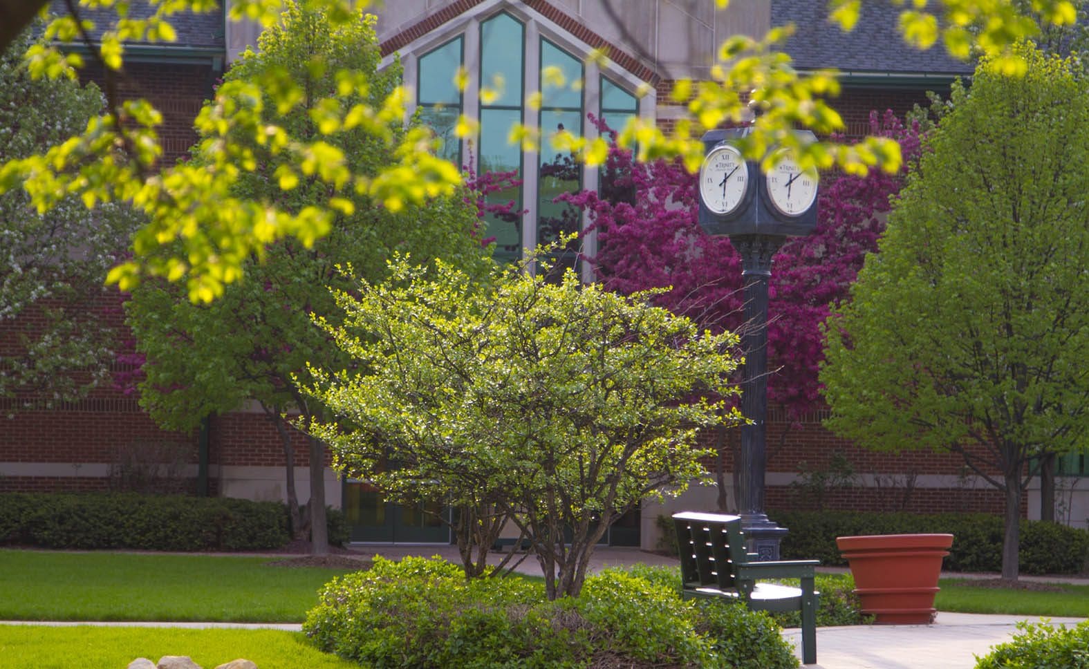 Spring image of clock in the quad