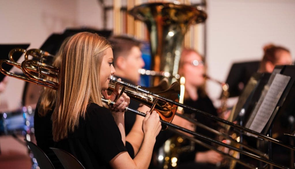 Student playing trombone