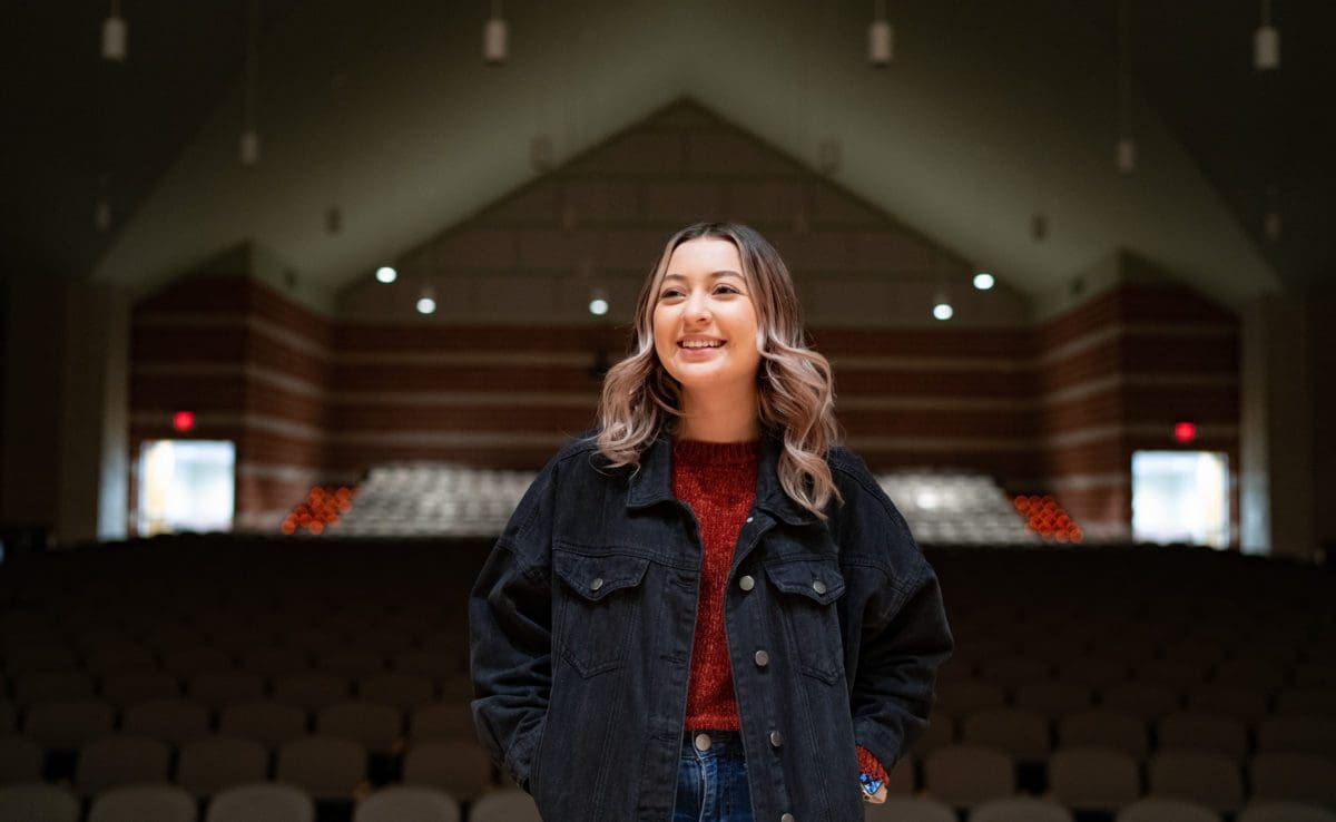 Angie Castro in the Chapel auditorium