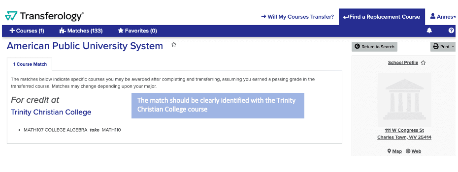 Transferology - Find Replacement Course instruction #3