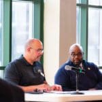 David Brodnax and Lionel Kimble giving black history month lecture