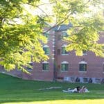 Students enjoying the warm weather in spring on campus