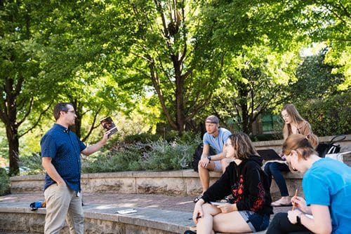 Engaged Faculty - outside class next to chapel