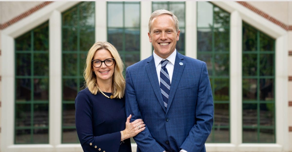 Leah and Kurt Dykstra in front of Chapel