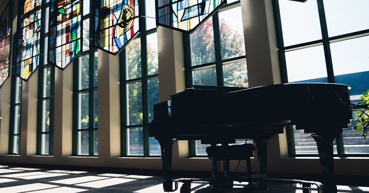 IPO Concerts - Grand Piano in Ozinga Chapel Lobby