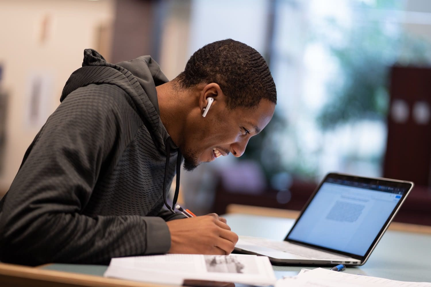 Student studying in library