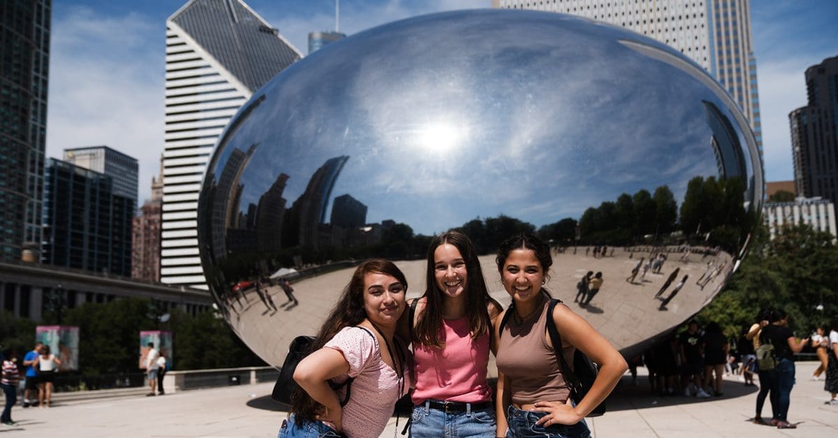 Students in front of the Bean (Cloudgate) in downtown Chicago