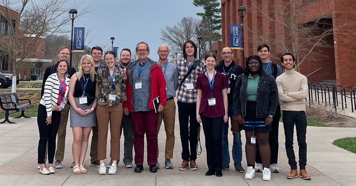 Twenty-three Trinity students and faculty drove five hours from campus to attend NCUR 2023, held at UW Eau Claire, Wisconsin from April 13th – 15th. The trip was led by Drs. Clay Carlson and Aron Reppmann, alongside colleagues Drs. Heng-Yu Chen and Ashley Roberts.