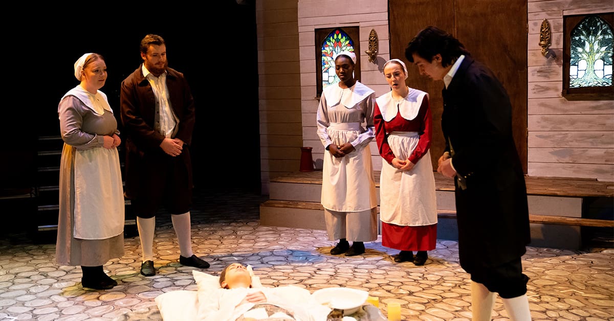 Trinity’s fall play, The Crucible, occurred on November 10, 11, 17, & 18 in the Marg Kallemeyn Theatre. A full review was compiled by Julia Oostema, alumnus, 2023.
